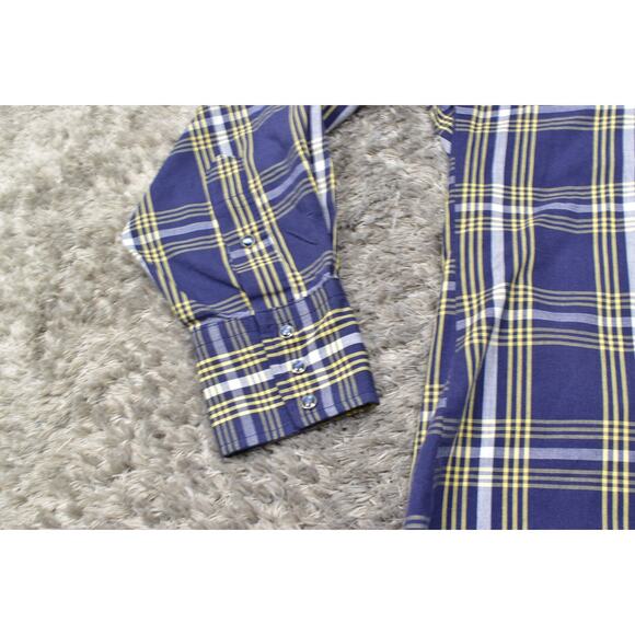 VTG Tem Tex Western Made in USA Men Blue Plaid Casual Cotton Snap Shirt 17.5 36 - Picture 7 of 8